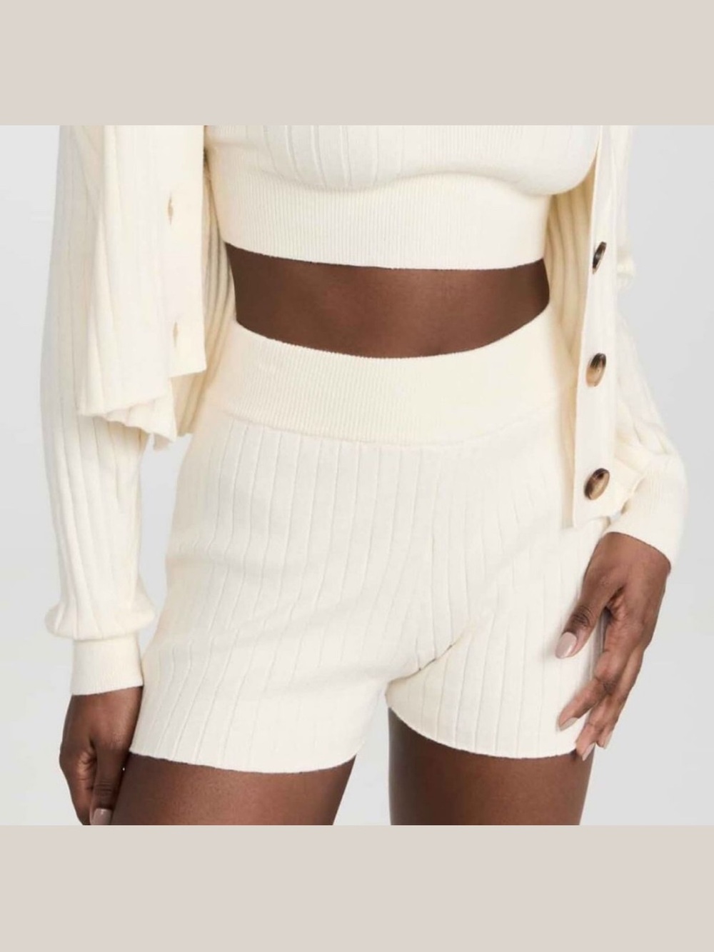 Eberjey Cream Ribbed Knit Lounge Soft Cozy Sweater Shorts EUC Large